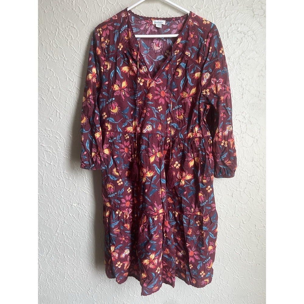 Sundance Eternal Dress Womens Size L Burgundy Artsy Peasant Boho Fall Prairie